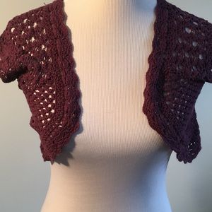 Purple crocheted cropped bolero vest